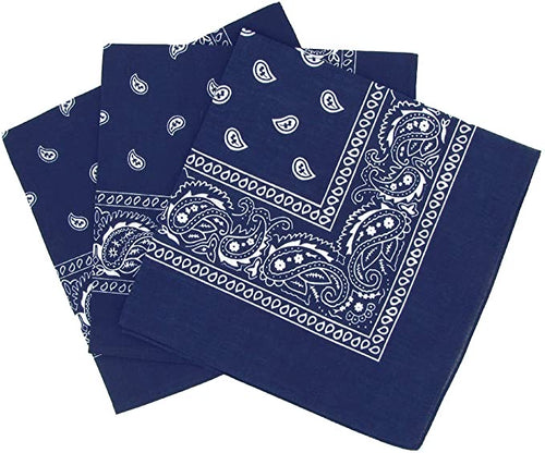 3 Pack Bandana - Navy Paisley Bandanas 100% Cotton