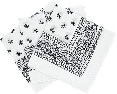 3 Pack Bandana - White Paisley Bandanas 100% Cotton